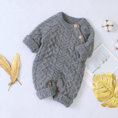 Baby Long-sleeved Romper Knit Solid Color Autumn Winter Baby Romper