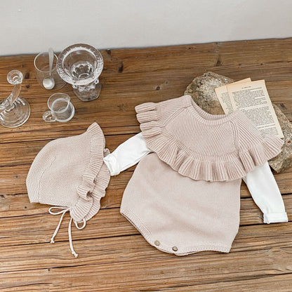 Baby Knitted Ruffled Sleeveless Romper Hat