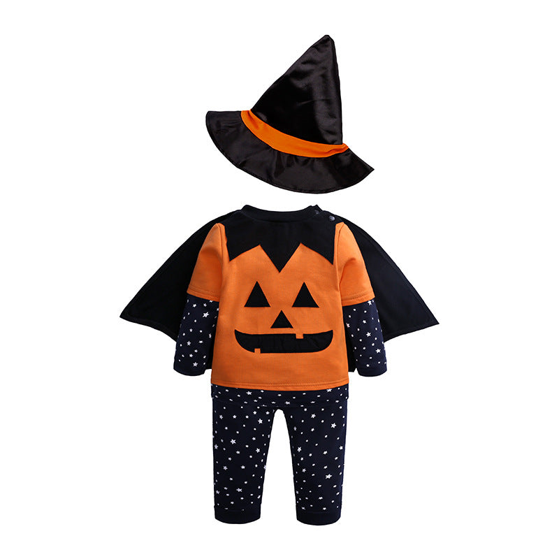 Children's Halloween Pumpkin Set Baby Long Sleeve Trousers Hat Cloak Four Pieces