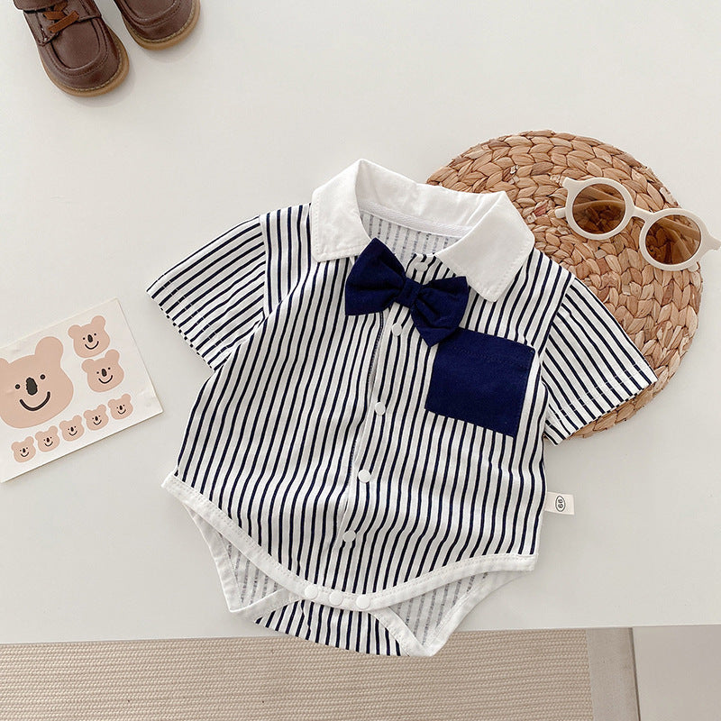 Newborn Short-sleeved Romper Boy  Western Style Gentleman Clothes Baby