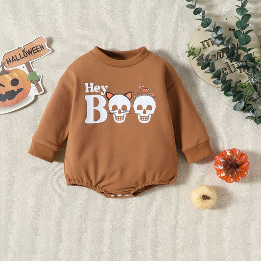 Baby Long Sleeve Letter Skull Print Jumpsuit