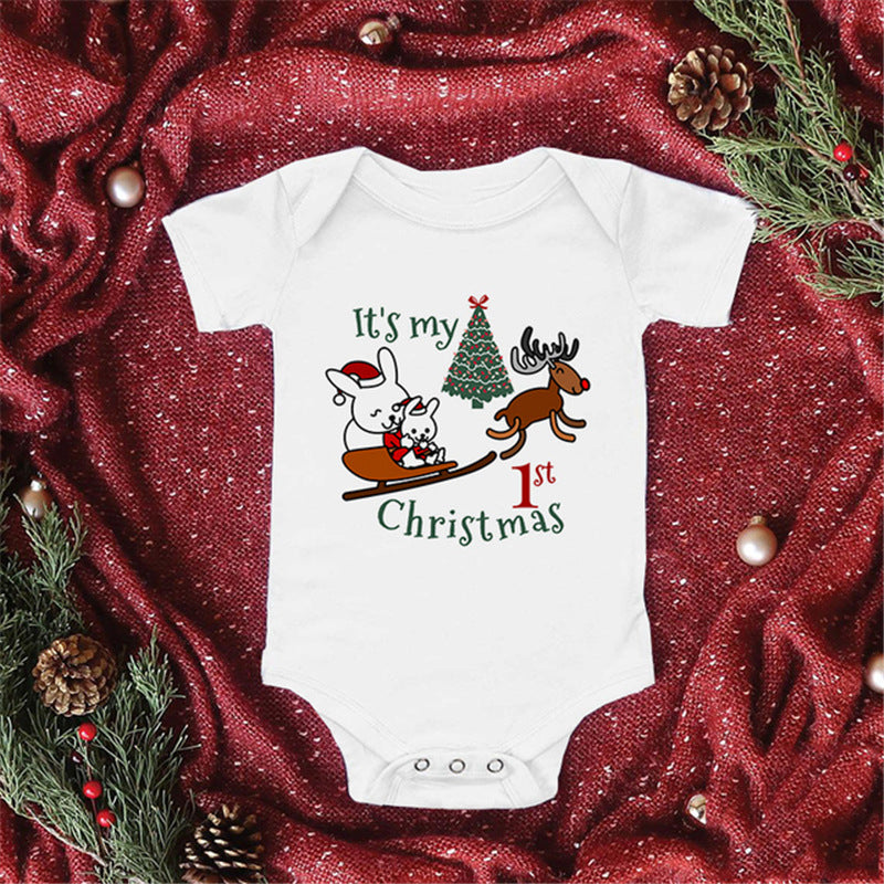 Baby Santa Print Triangle Short Sleeve Romper