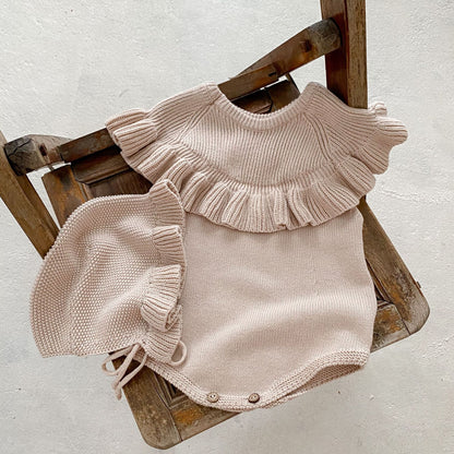 Baby Knitted Ruffled Sleeveless Romper Hat