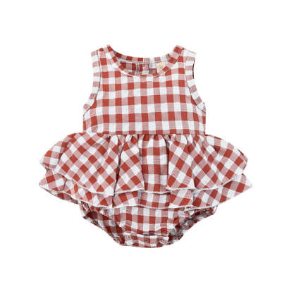 Summer Baby Girl Sleeveless Plaid Baby's Gown