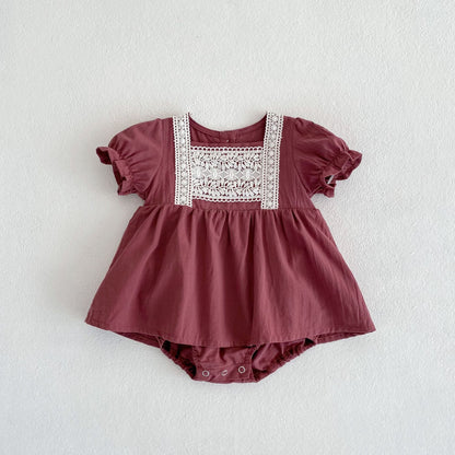 Infants And Children Baby Girls Lace Bubble Short-sleeved Jumpsuit