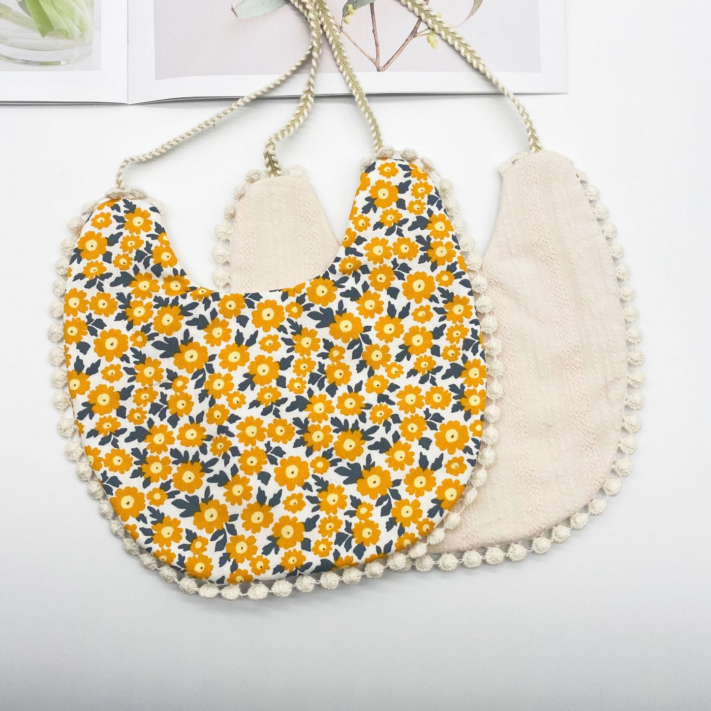 Double-sided AB Face Baby Bib Beanie Lace Newborn Bib