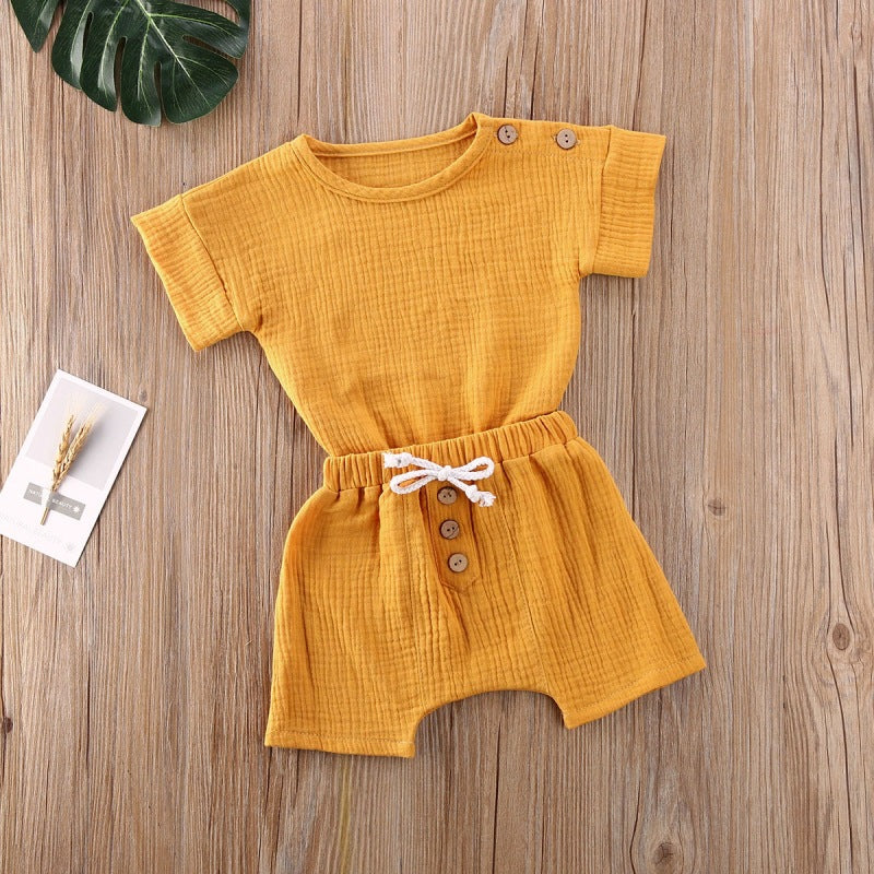 Baby Short Sleeve Shorts Gauze Casual Homewear