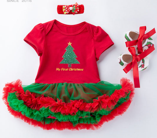 Baby Christmas Girl Short Sleeve Tutu Dress