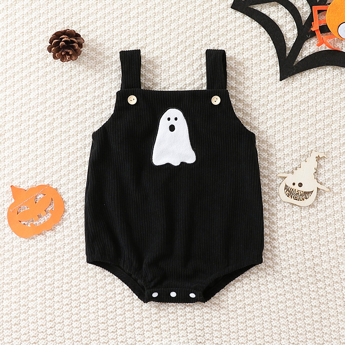 Infant Baby Girl Corduroy Halloween Embroidered Slip Top Triangle Rompers