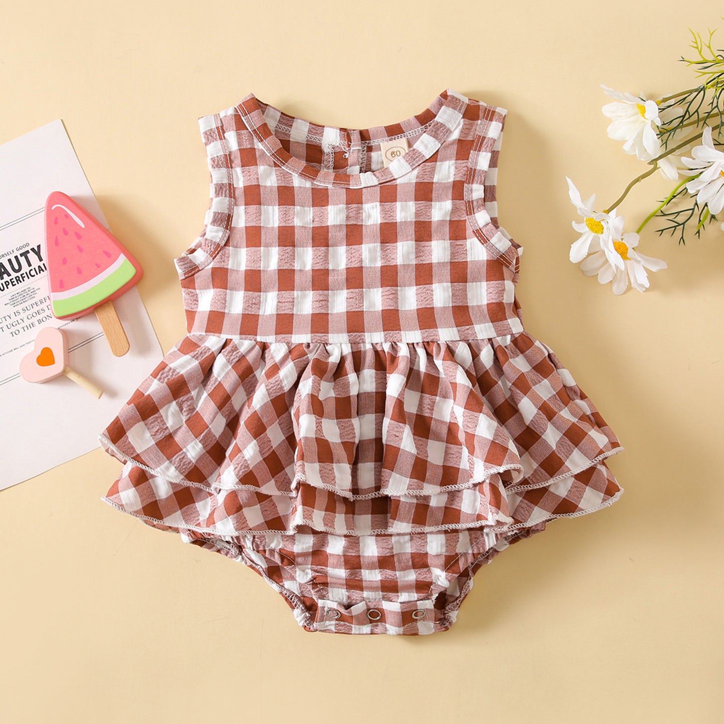 Summer Baby Girl Sleeveless Plaid Baby's Gown