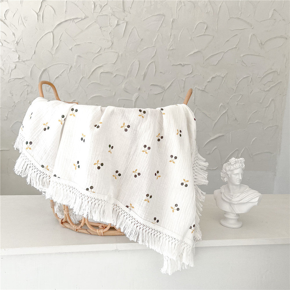 Baby Cotton Crepe Print Fringed Bath Towel Boy Girl Kid Infant Blanket Wrap