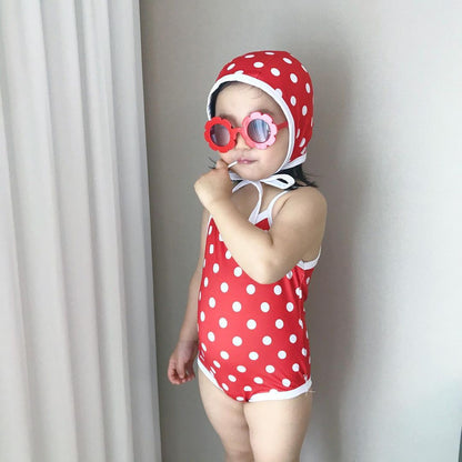 Baby Girl Polka Dot Sling Swimsuit With Hood