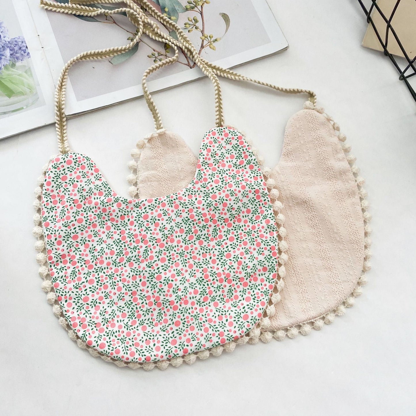 Double-sided AB Face Baby Bib Beanie Lace Newborn Bib