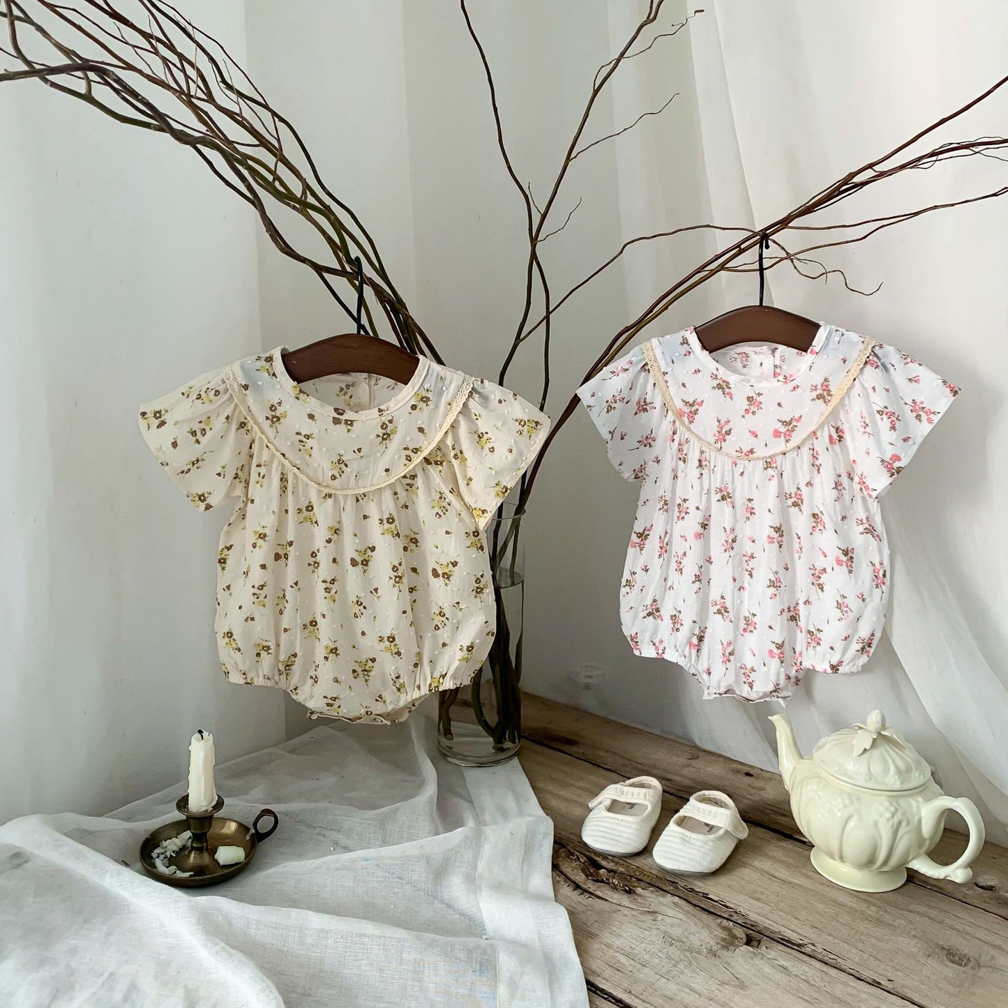 Baby Little Fresh Floral Princess Flying Sleeve Triangle Climbing Suit