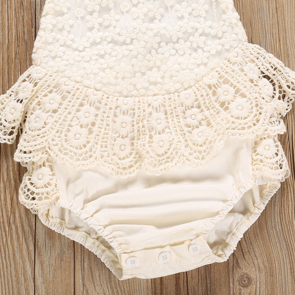 Baby Jumpsuit Summer Beige Lace Dress Baby Girl Rompers Strap Backless Triangle Rompers Onesie Korean Style