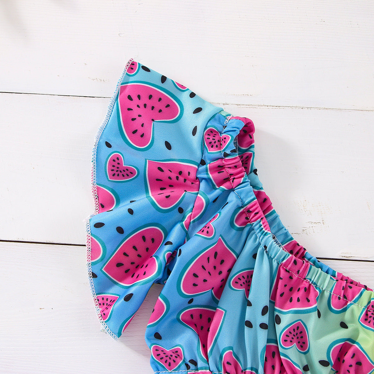 Baby Girl Watermelon Print Sloping Shoulder Suit