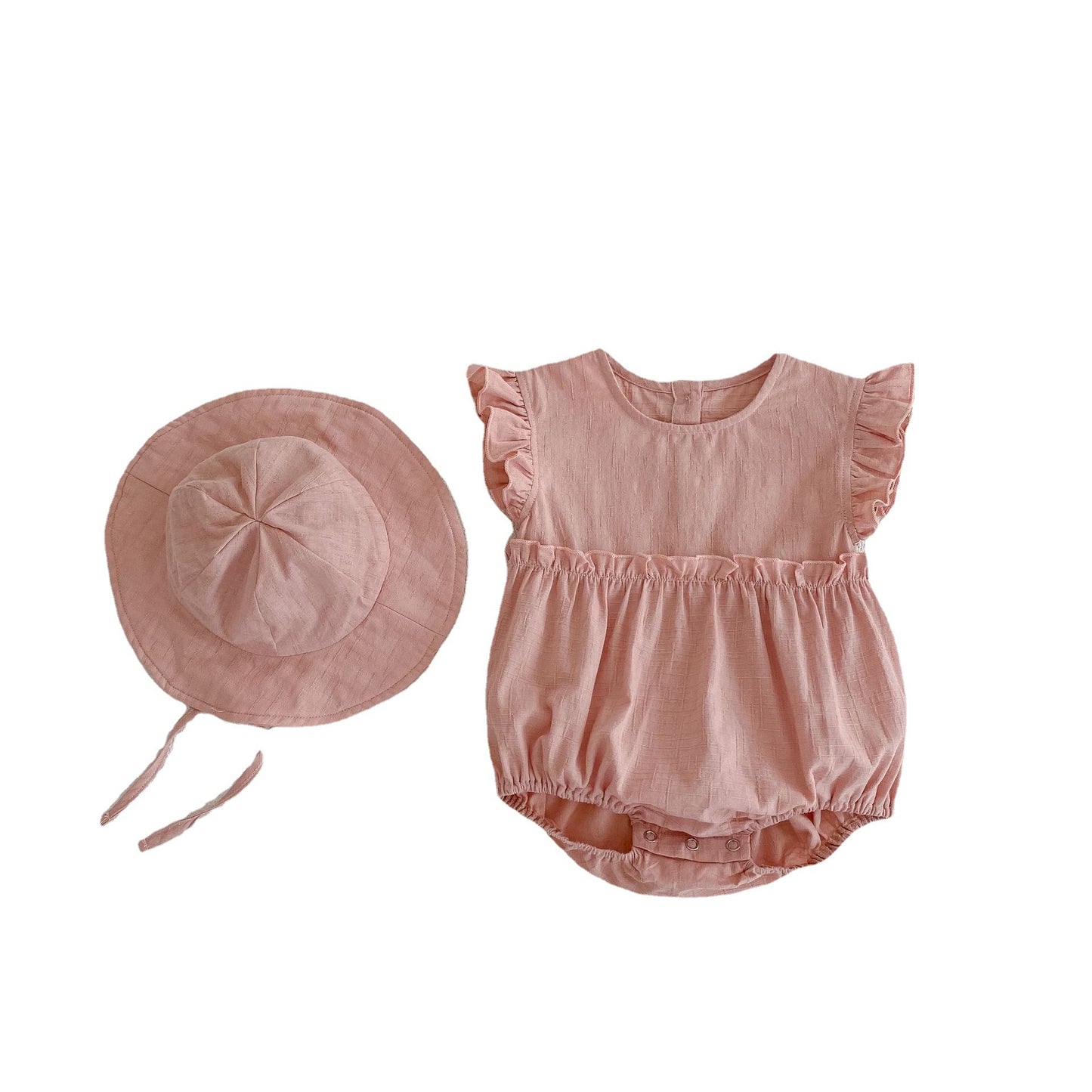 Baby Girl Solid Color Romper Sun Hat
