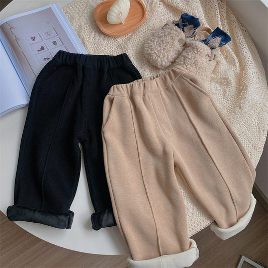 Solid Color Wide Leg Straight Leg Pants Baby Fleece Suit Pants