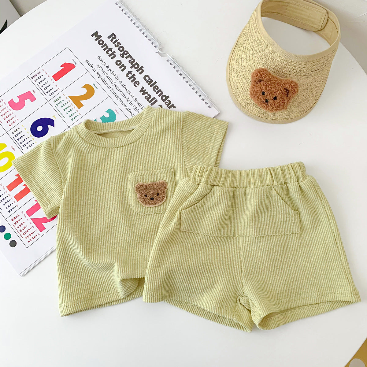 Baby Summer Simple Bear Short Sleeve Shorts Suit Baby Two-piece Suit