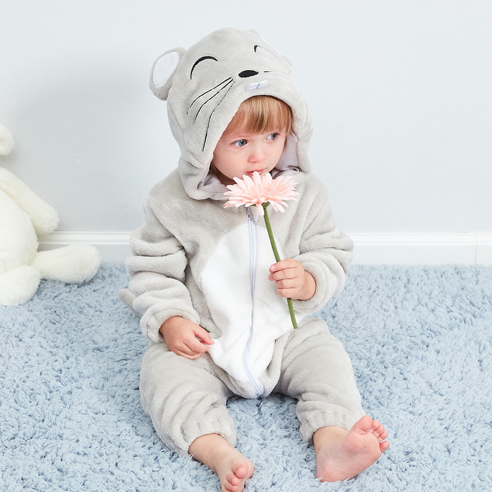 Baby Cute Mouse Jumpsuit Autumn Winter Baby Clothes Children's Cartoon Mouse Style Pajamas