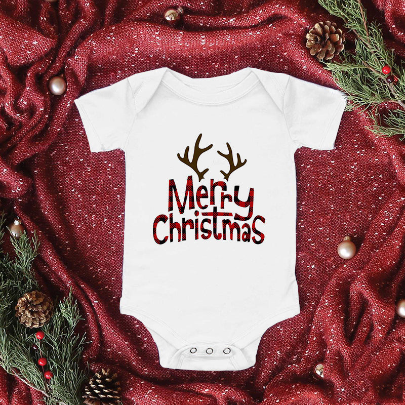 Baby Santa Print Triangle Short Sleeve Romper