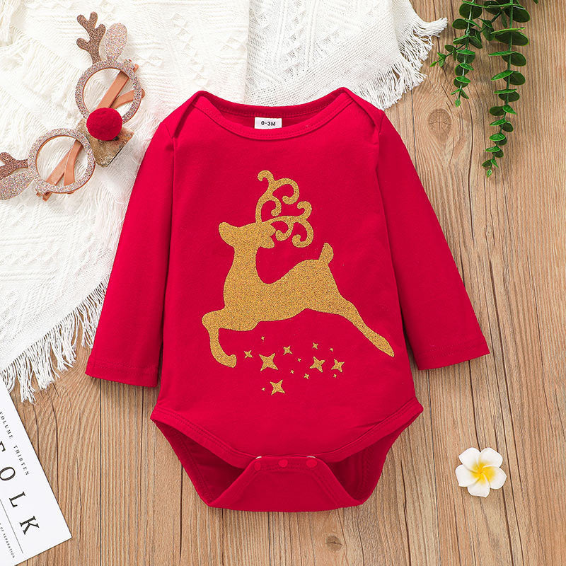 Baby Christmas Onesie and Skirt Set Reindeer Printing Romper Skirt Two-piece Suit