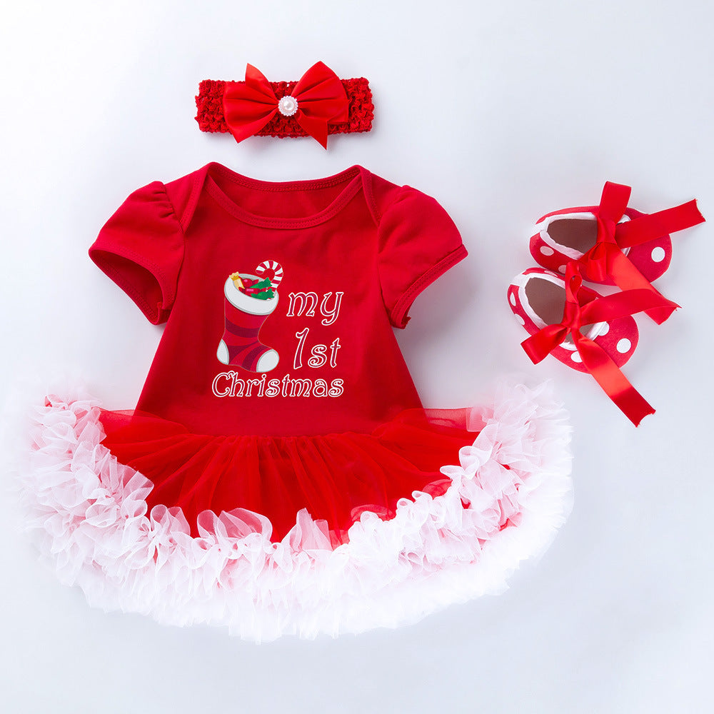 Baby Christmas Girl Short Sleeve Tutu Dress