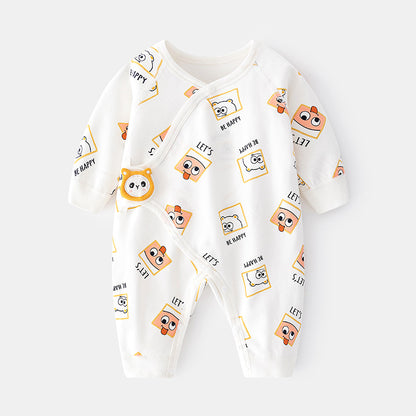 Newborn Jumpsuit Baby Boneless Romper Autumn And Winter Pure Cotton Newborn Gown Romper Velcro Baby Clothes