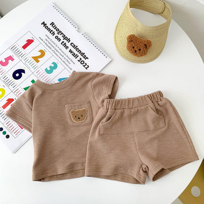 Baby Summer Simple Bear Short Sleeve Shorts Suit Baby Two-piece Suit