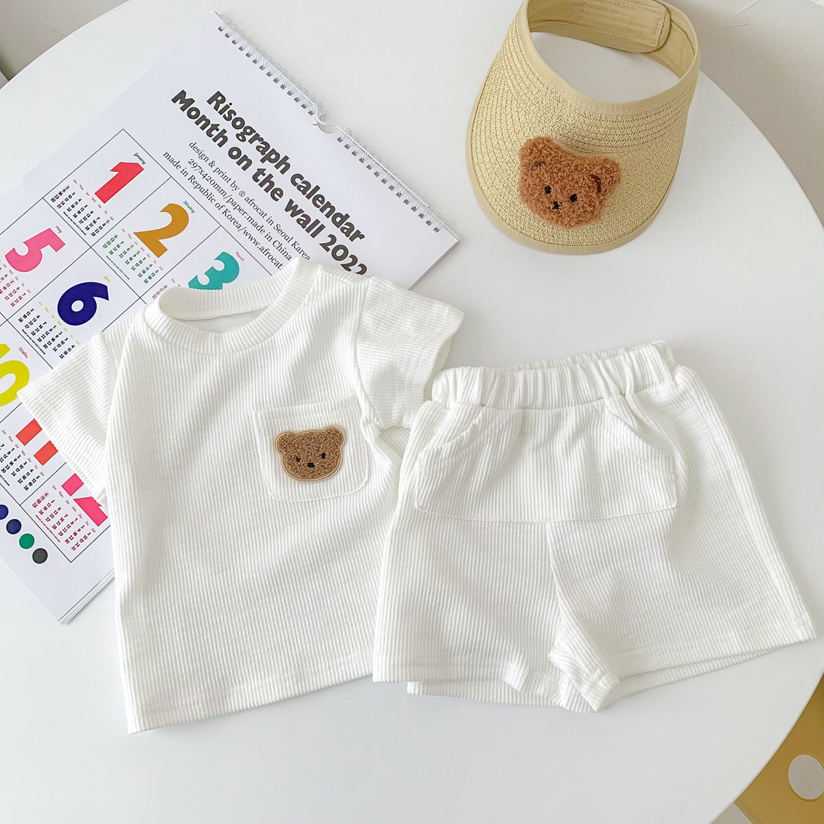 Baby Summer Simple Bear Short Sleeve Shorts Suit Baby Two-piece Suit