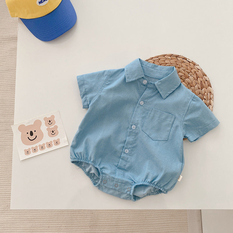 Newborn Short-sleeved Romper Boy  Western Style Gentleman Clothes Baby