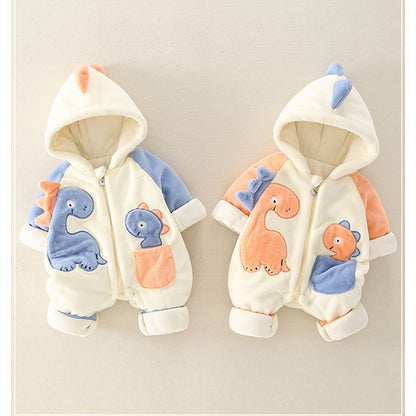 Newborn Baby Thickened Fleece-lined Jumpsuit Rompers