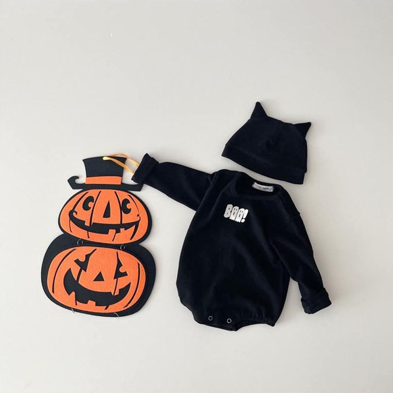 Korean Style Long Sleeve Baby Crawling Suit Jumpsuit Halloween Little Ghost Print Crawling Suit Butt Wrap Clothes