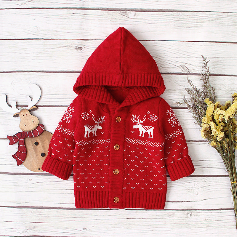 Hooded Knitted Cartoon Baby Coat