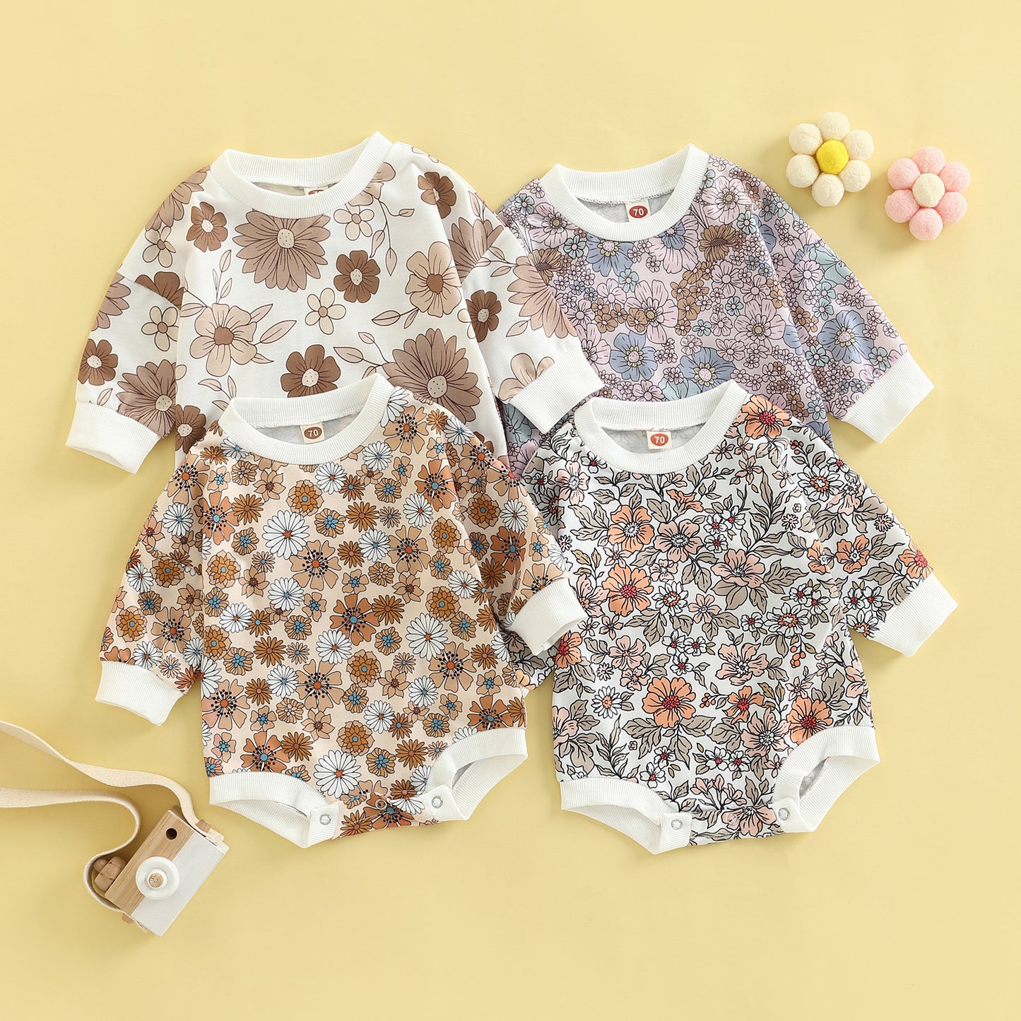 Floral Full Print Baby Onesie Four Colors To Choose From