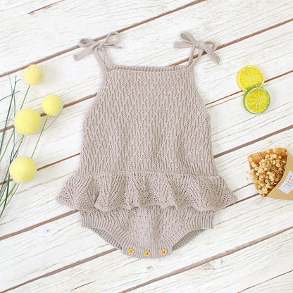 Baby Onesies Girls' Knitted Sling Ruffled  Romper