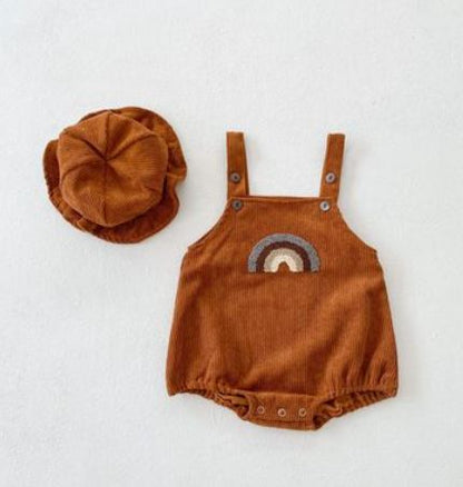 Male And Female Baby Corduroy Rainbow Sling Romper Bag  Clothes